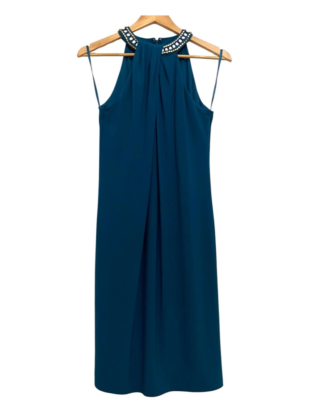 Nine West Blue cerulean Beaded Jewel Neck Cocktail Dress Sleeveless Chic Size 6